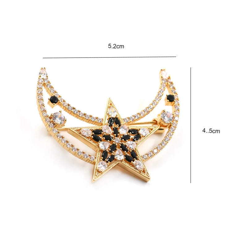 Star Moon Diamond Brooch