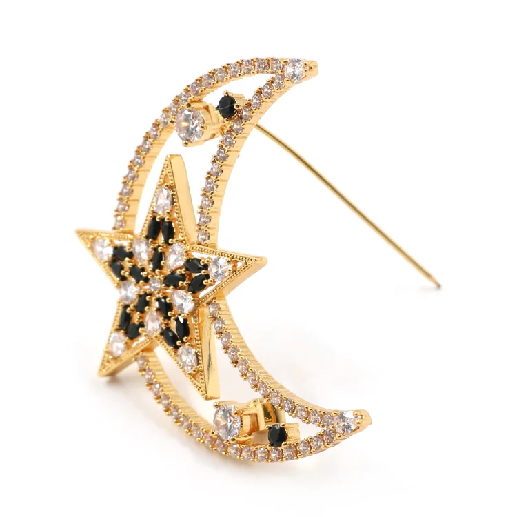 Star Moon Diamond Brooch